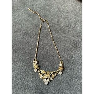 Vintage Signed Coro Gold Clear Rhinestone Flower Leaf Necklace Choker